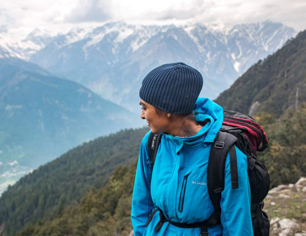 keeping fit in the winter through a girl hiking
